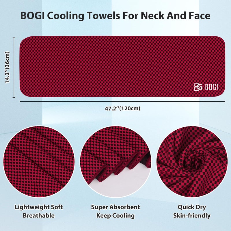 BOGI Cooling Towel, Cooling Towels for Neck and Face-40"x12"-Ice Towel for Instant Cooling, Soft Breathable Chilly Towel, Stay Cool for Yoga, Sport, Gym, Workout, Camping & More Activities (Red) - Image 2
